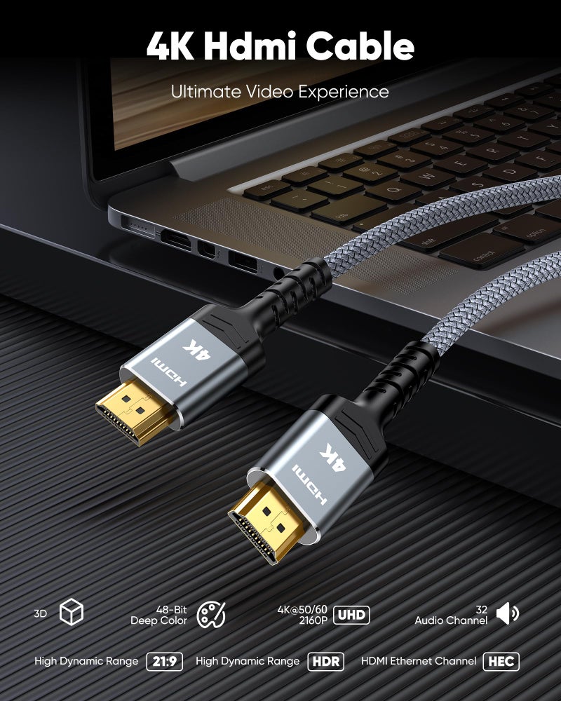 Highwings 4K Long HDMI 2.0 Cable 40FT/12m - 4K HDR Braided HDMI Cord, 18Gbps High Speed with Ethernet/ARC, 3D, HDCP 2.2, ARC, Compatible for PS-5/4/3/4K HDTV/Monitor/Projector/Streaming Media/Blu-ray - Image 4